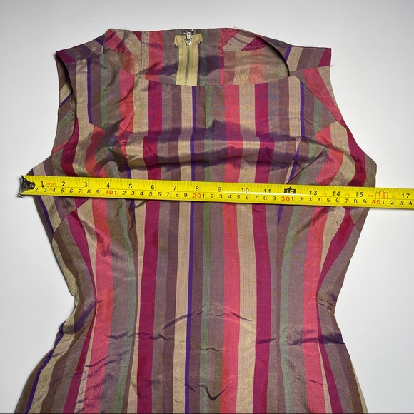 VTG 50s 60s Silk Striped Multicolored Stripes Handmade Dress Sheer Lining Lk New - Picture 8 of 16
